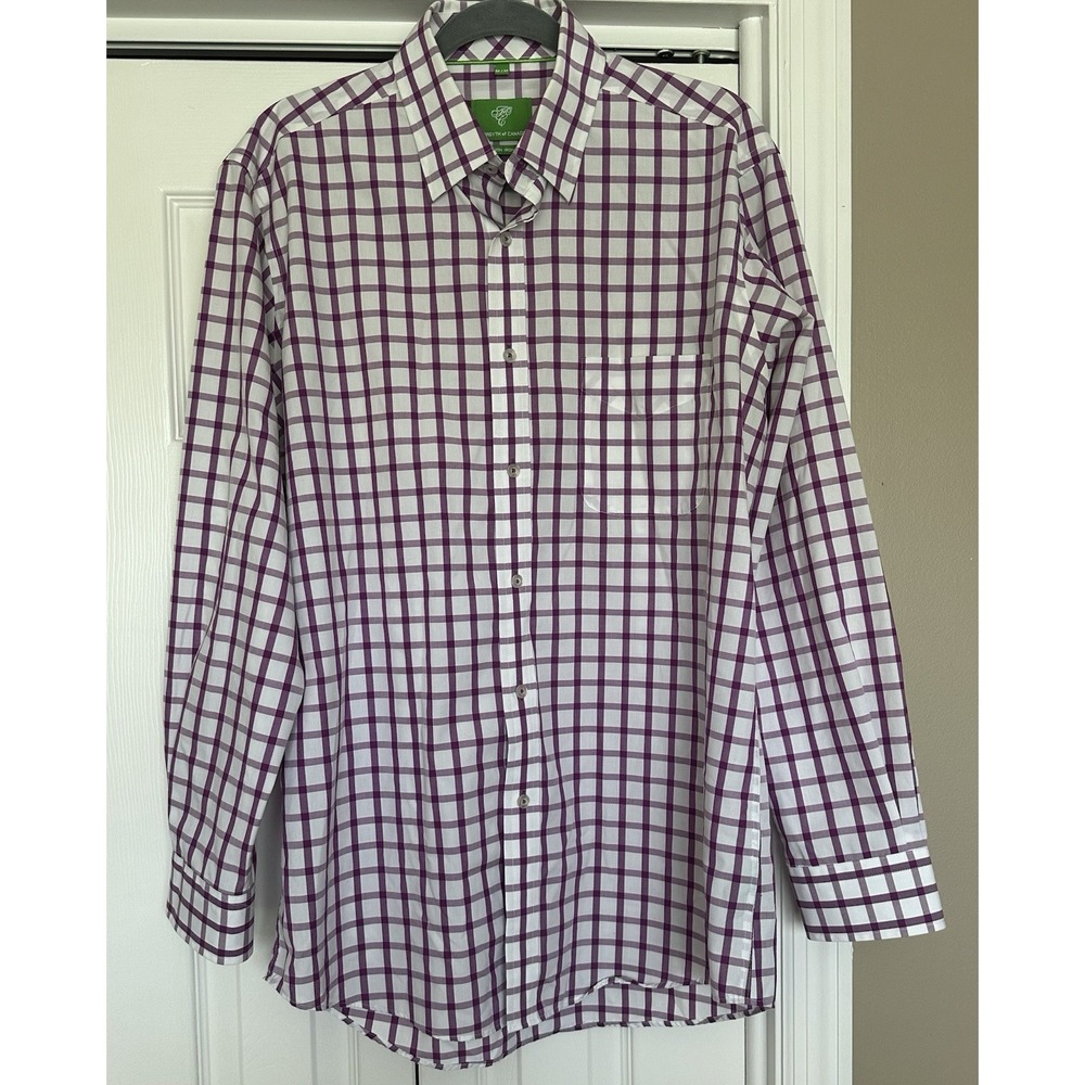 Forsyth of Canada Button Down Mens Med.‎ Purple/White Checks No Iron Long Sleeve